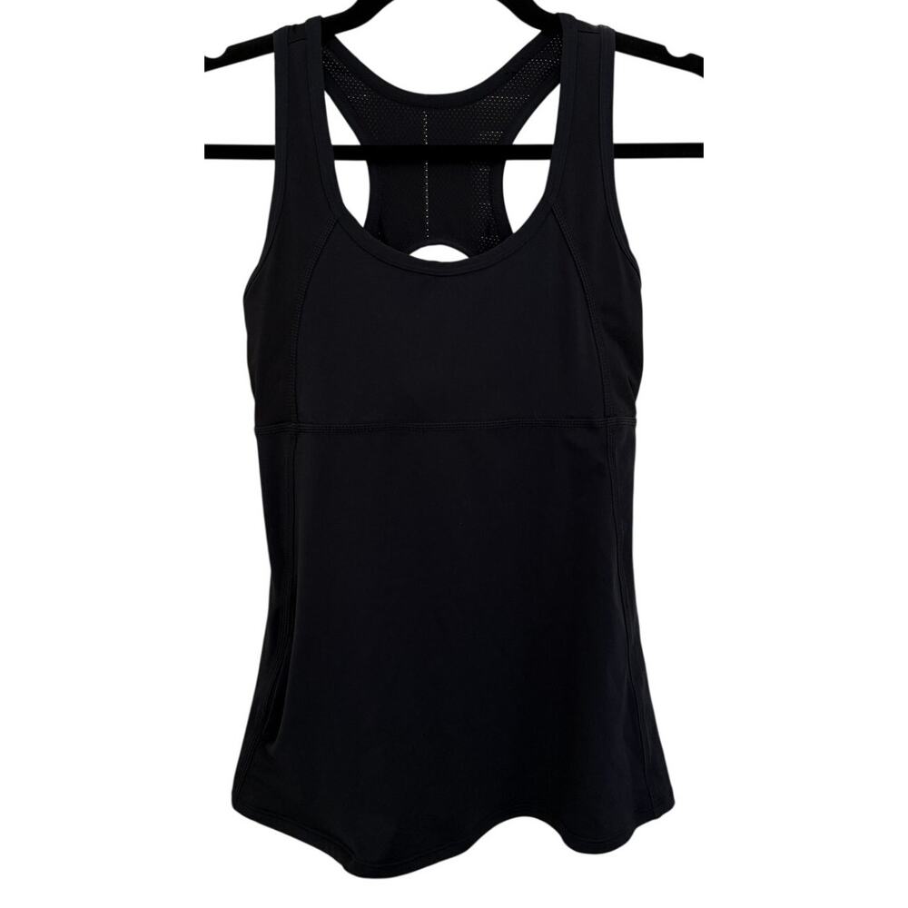 Fabletics Black Tank Top Shelf Bra Hidden Pockets Racer Back XS Athleisure Gym